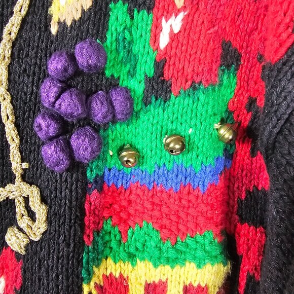 Vtg 90s Eagles Eye Christmas Sweater L Multi Hand Knit 3D Embellished Festive - Picture 11 of 11